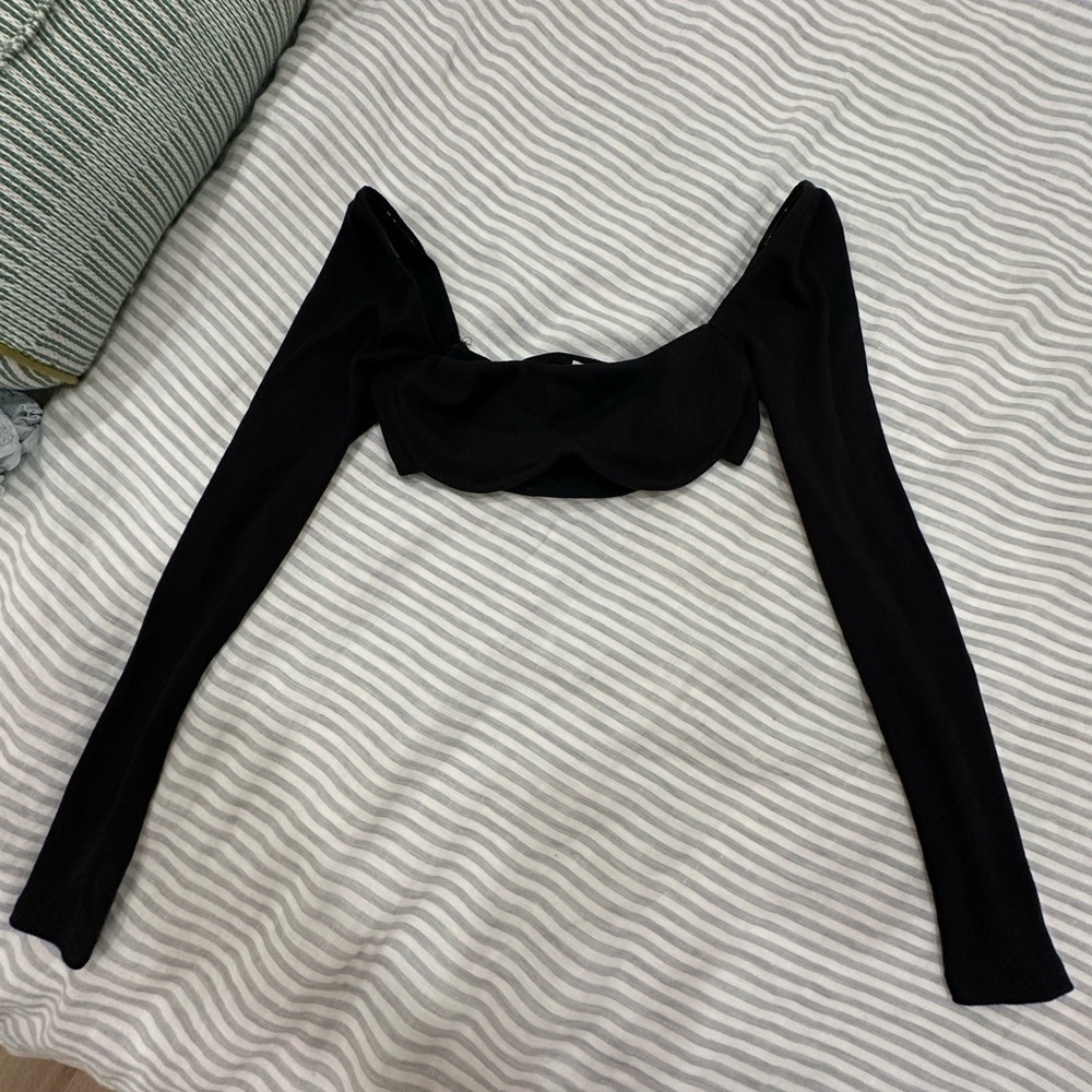 Princess Polly Black Long Sleeve Crop Top